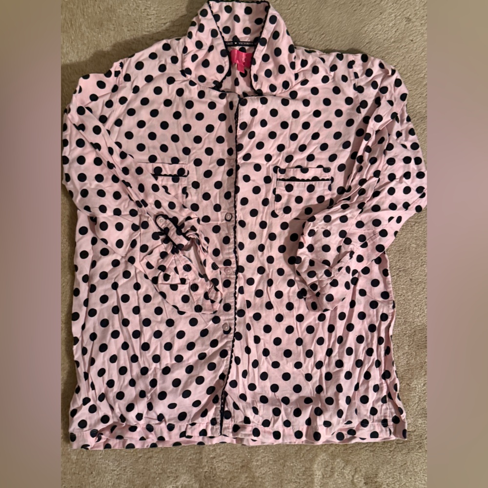Victoria's Secret Pink and Black Polka Dot Fabric XL LONG EUC